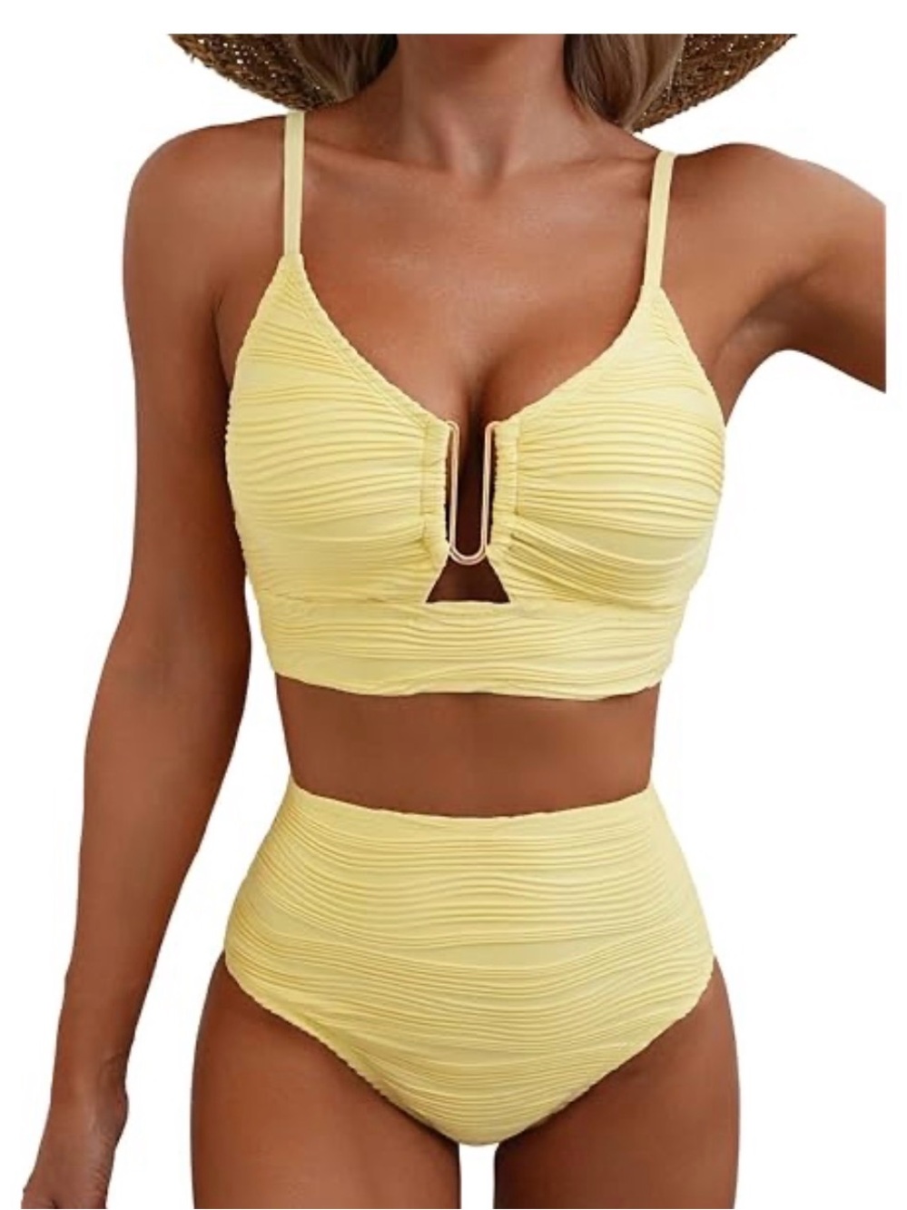Never Worn! High-Waist Yellow Ribbed Bikini Set - Women Swim Bikini